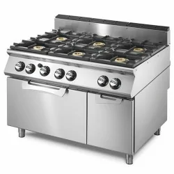 Cuisinière à gaz 6 feux vifs sur four gaz GN 2/1 et placard neutre - Gamme 700