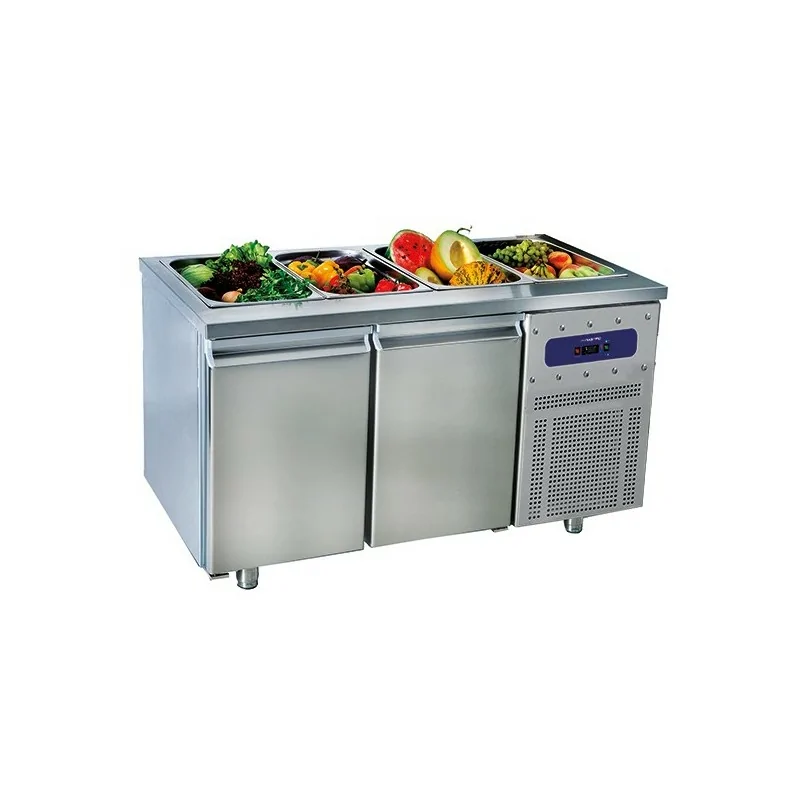 Saladette avec 2 portes GN 1/1, 4x GN 1/1 h : 150 mm, -2°/+8°C