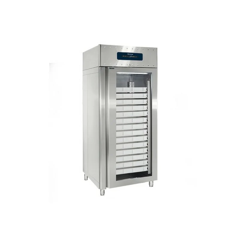 Réfrigérateur 850 litres en inox avec porte en verre pour pâtisserie, 56x 600x400 mm, -2°/+8°C