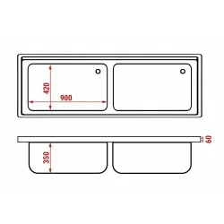 Plonge avec 2 bacs et étagère - Profondeur 600 mm - 1.8 mètre