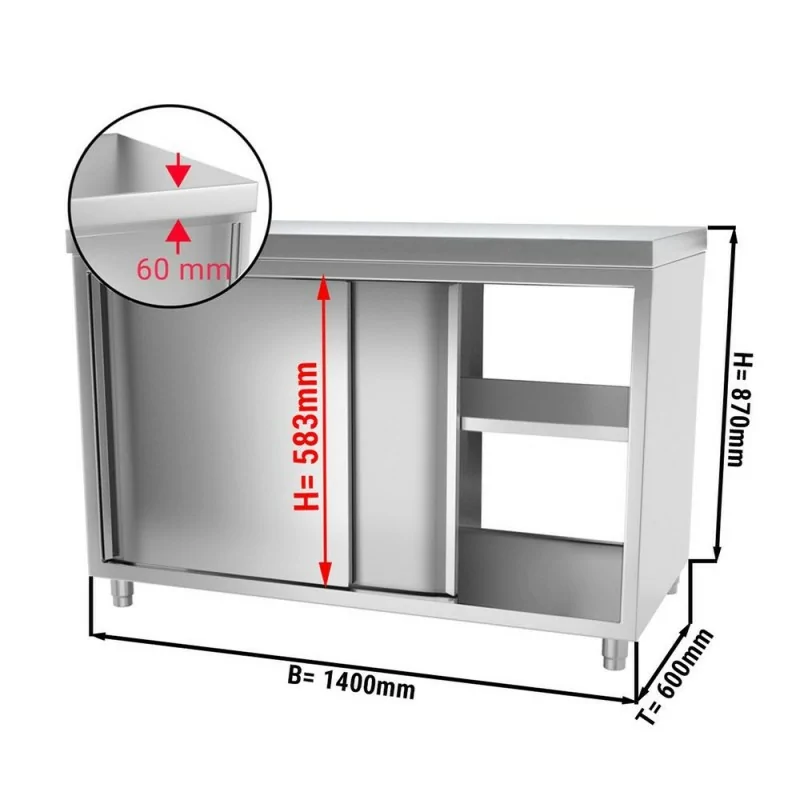 Meuble bas inox traversant neutre - 1200 x 600 x 870 mm