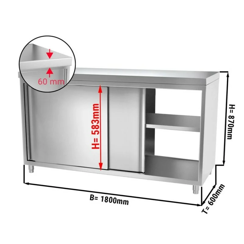 Meuble bas inox traversant neutre - 1600 x 600 x 870 mm