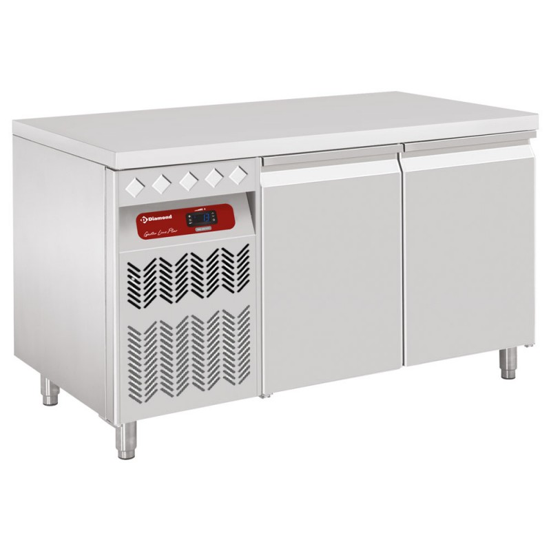 Table de travail refrigeree timbre positive ventilée 2 portes GN 1/1 260 L groupe à gauche