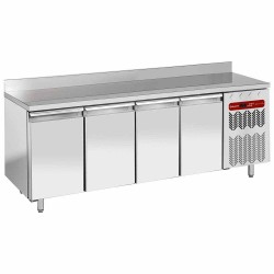 Table de travail refrigeree timbre positive avec dosseret ventilée 4 portes GN 1/1 550 litres