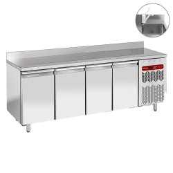 Table de travail refrigeree timbre positive avec dosseret ventilée 4 portes GN 1/1 avec évier