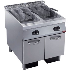 Friteuse gaz 2 cuves ""Y"" 23 litres, brûleurs extérieurs, sur meuble