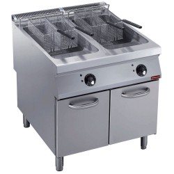 Friteuse électrique 2 cuves ""Y"" 23 litres, brûleurs extérieurs, sur meuble