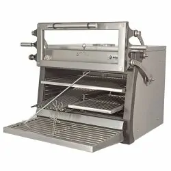 Four charbon de bois pro BBQ, GN 1/1+ GN2/4 (75 Kg/h) - Porte relevable/Inox