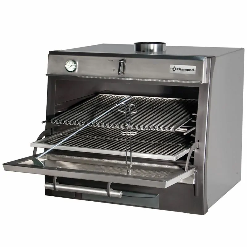 Four-barbecue à charbon, GN 1/1 + GN 2/4 (75kg/h) couleur inox