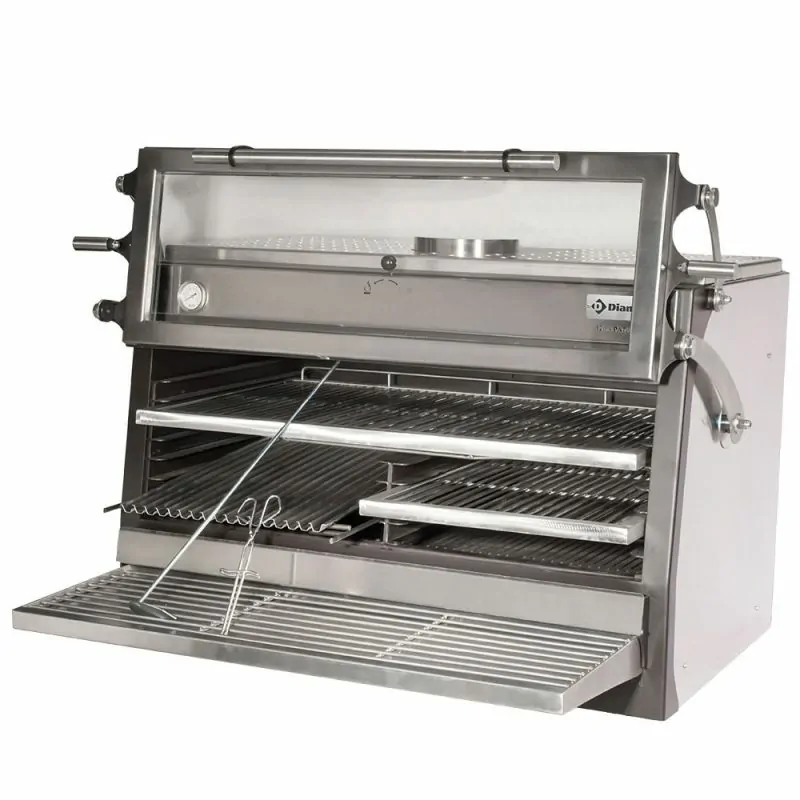 Four charbon de bois pro BBQ, GN 2/1+ GN1/1(150 Kg/h) - Porte relevable /Inox