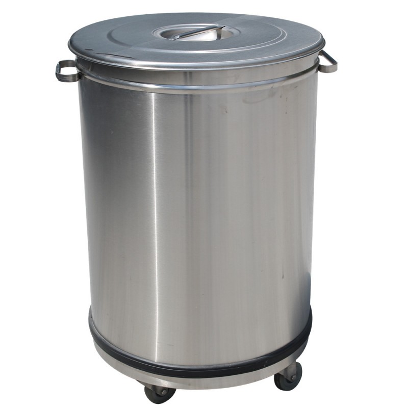 Poubelle "étanche" inox 50 litres sur roues diametre390xh615