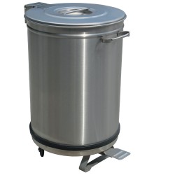 Poubelle etanche inox 50 litres avec roues avec pedale diametre390xh615