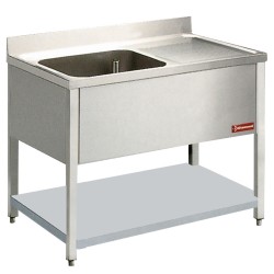 Plonge inox 1 cuve 500x500xh325 1 égouttoir droite + piétement profondeur 600 mm