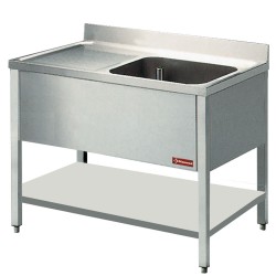 Plonge inox 1 cuve 500x500xh325 1 égouttoir gauche + piétement + profondeur 600 mm