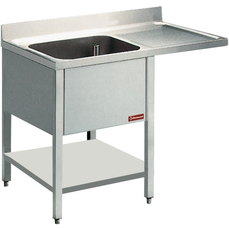 Plonge inox 1 cuve 600x500x325 égouttoir droite + t/i profondeur 700 mm