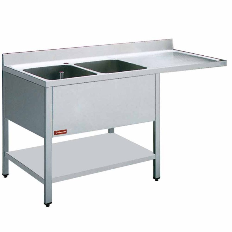 Plonge inox 2 cuves 400x500x275 égouttoir droite + t/i profondeur 700 mm gamme standard line 1600x700xh880/900