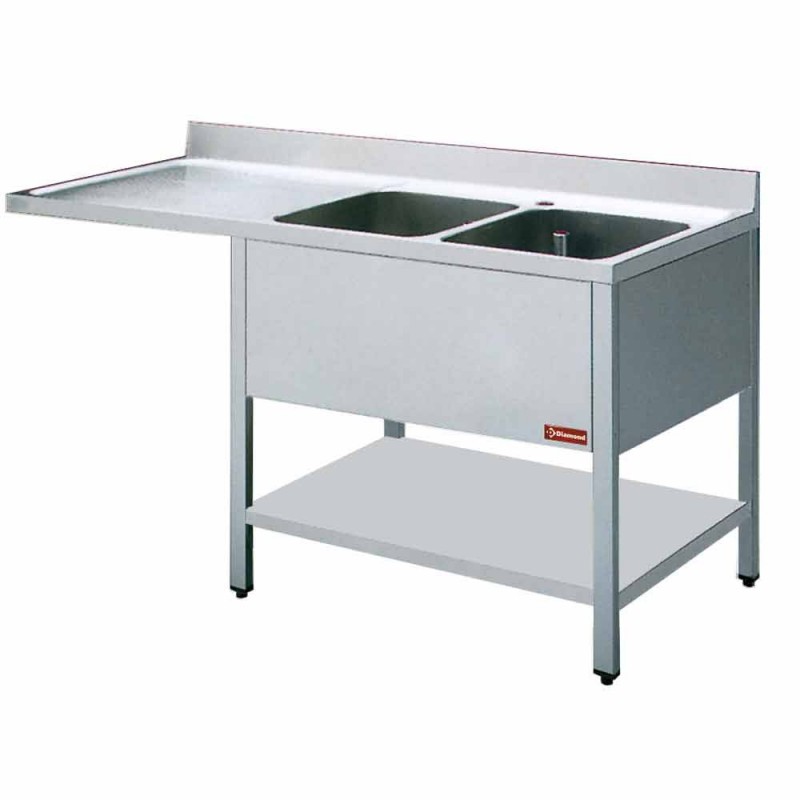 Plonge inox 2 cuves 400x500x275 égouttoir gauche + t/i profondeur 700 mm gamme standard line 1600x700xh880/900