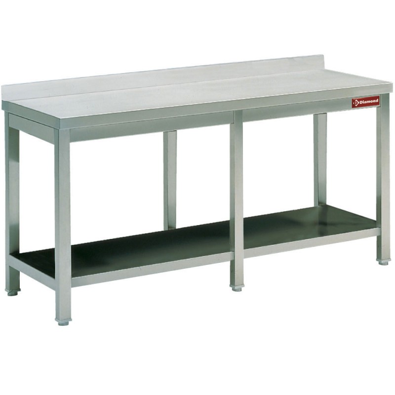 Table de travail inox avec étagère adossé profondeur 700 mm gamme standard line 2400X700XH880/900