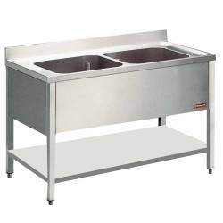 Plonge inox 2 cuves 600x500xh325 + piétement + ti profondeur 700 mm gamme standard line 1400x700xh880/900