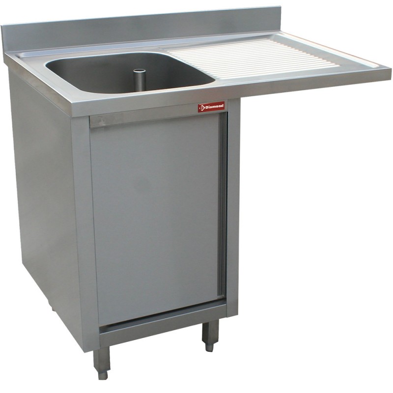 Plonge inox 1 cuve, égouttoir a droite, sur armoires profondeur 700 mm gamme standard line 1400x700xh880/900