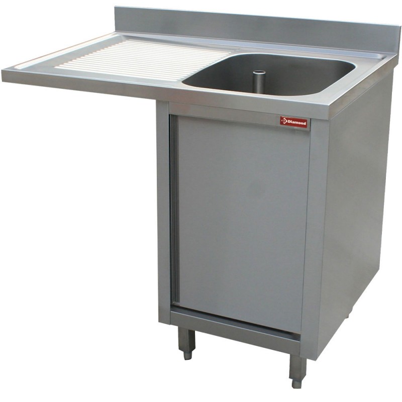 Plonge inox 1 cuve, égouttoir a gauche, sur armoires profondeur 700 mm gamme standard line 1400x700xh880/900