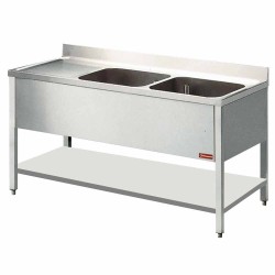 Plonge inox 2 cuves 500x500xh325 1 égouttoir gauche + t/i profondeur 700 mm