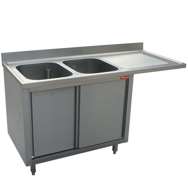 Plonge inox 2 cuves 400x500x275 égouttoir droite sans armoire + espace lave vaisselle profondeur 700 mm