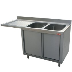 Plonge inox 2 cuves 400x500x275 égouttoir gauche sans armoire + espace lave vaisselle profondeur 700 mm