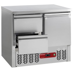 Pack saladette inox frigorifique gaz R600A : 2 portes avec 2 tiroirs compact line