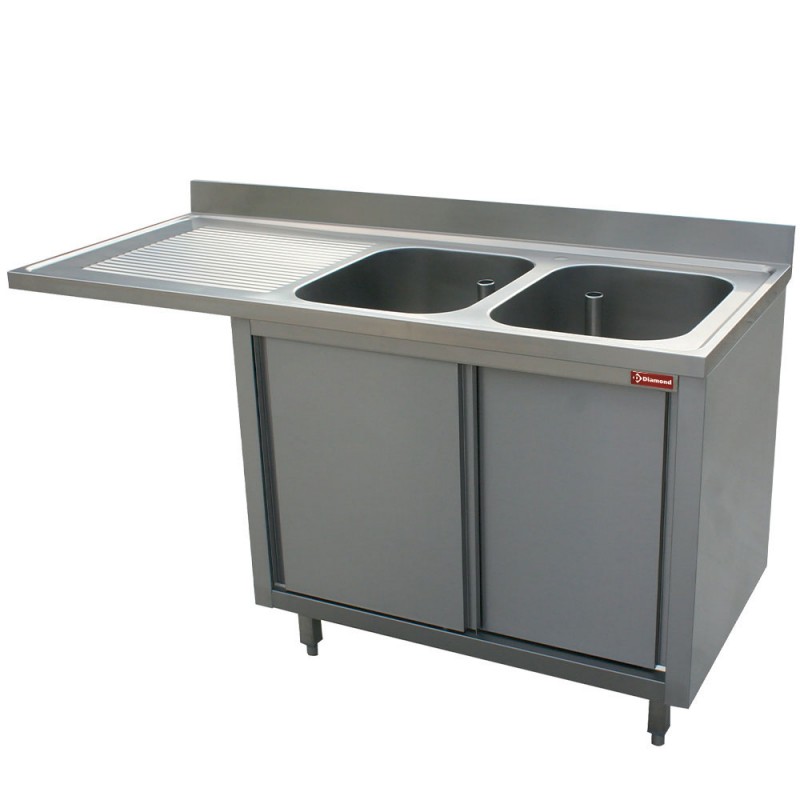 Plonge inox 2 cuves 500x500x325 égouttoir gauche sans armoire + espace lave vaisselle