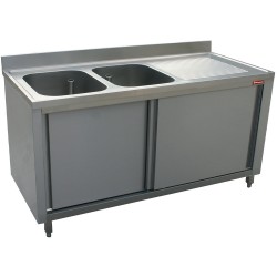 Plonge inox 2 cuves 400x500xh275 1 égouttoir droite sans armoire profondeur 700 mm