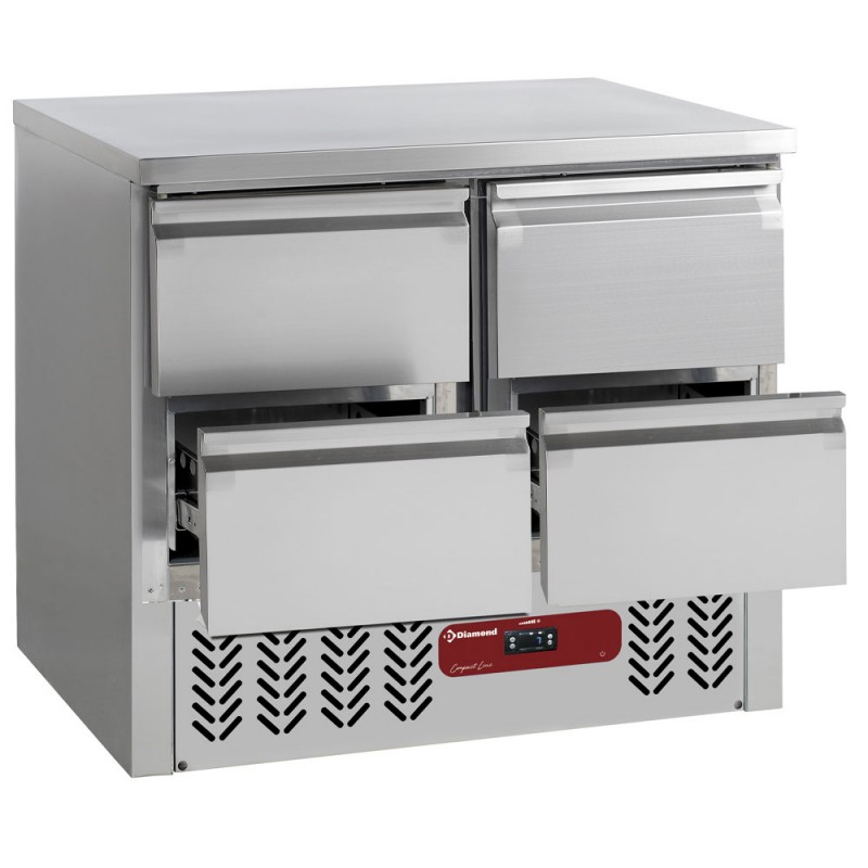 Pack saladette inox frigorifique gaz R600A : 2 portes avec 4 tiroirs compact line