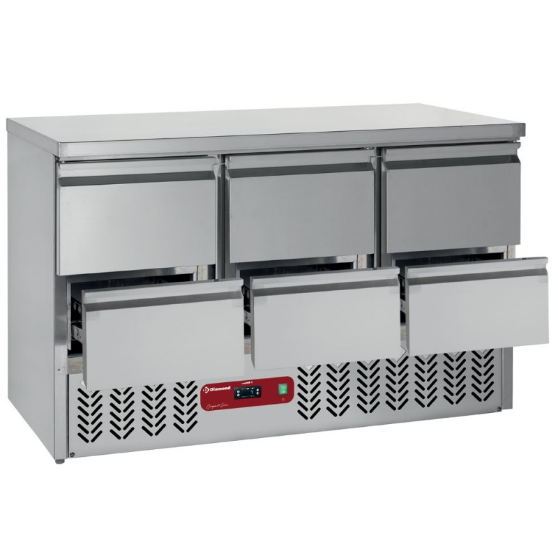 Pack saladette inox frigorifique gaz R600A : 3 portes avec 6 tiroirs compact line