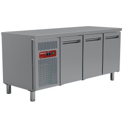 Pack table travail inox frigorifique gaz R290 : 3 portes avec 2 tiroirs profondeur 700 groupe a gauche