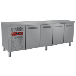 Pack table travail inox frigorifique gaz R290 : 4 portes avec 2 tiroirs profondeur 700 groupe a gauche