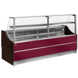 Comptoir-vitrine réfrigère sans réserve Orléans plus bandeau rouge joue marron GAZ R290 2500x810xh1350