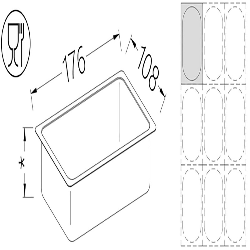 Bac gastronorm GN 1/9 h65 mm B/GN1/9-65