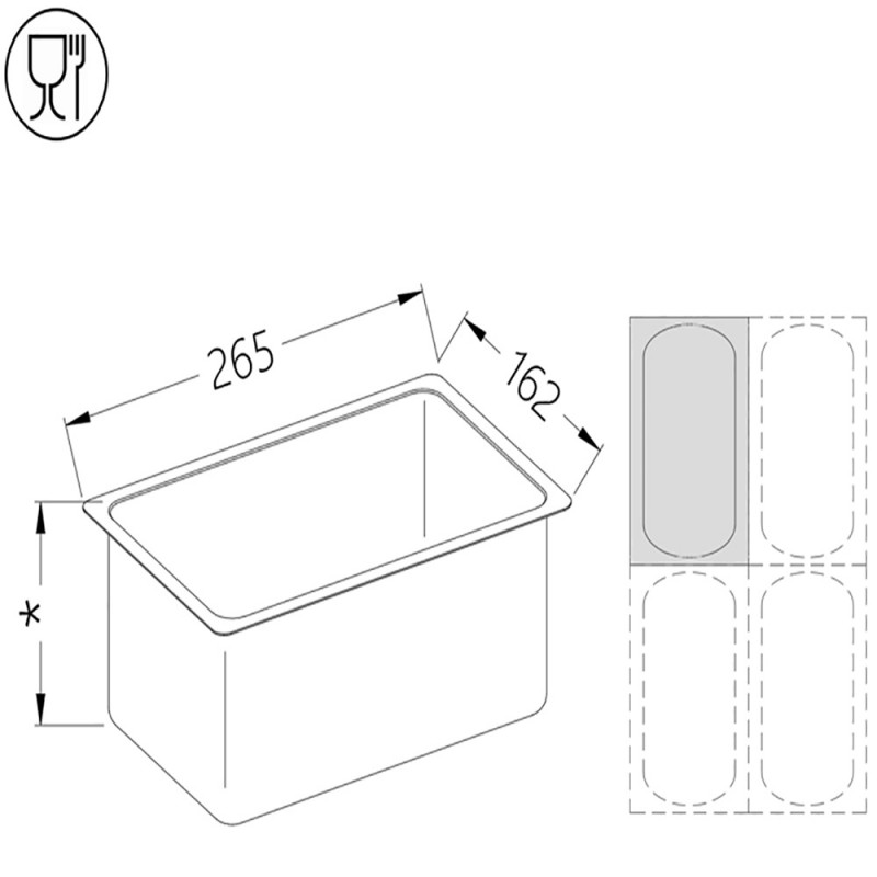 Bac gastronorm GN 1/4 h65 mm B/GN1/4-65