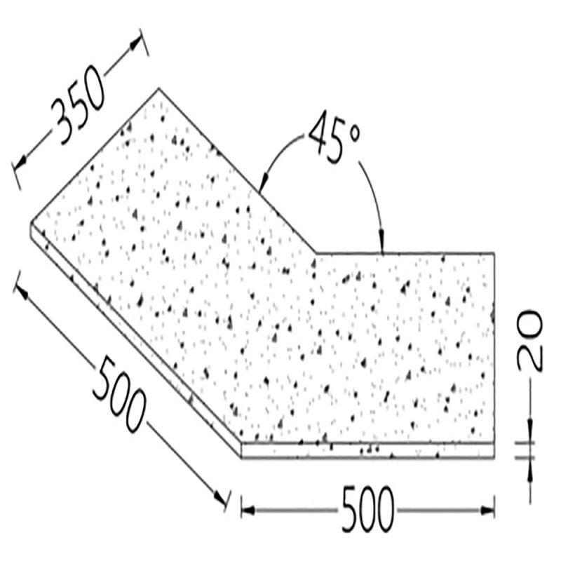 Option: Tablette de service angle 45° (20 mm), stratifié finition PIERRE - la (PC)