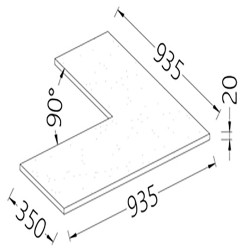 Option: Tablette de service angle 90° (20 mm), stratifié finition LUNE - la (PC)