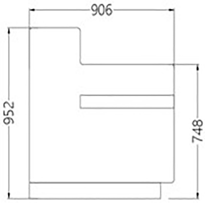 Joue latte en bois comptoir vitrine, moulure- Metrika Line dimension : +19 (906x19xh952)