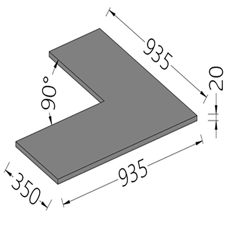 Option Tablette service 90° - surélevé en pierre naturelle/quartz/dekton NANG90