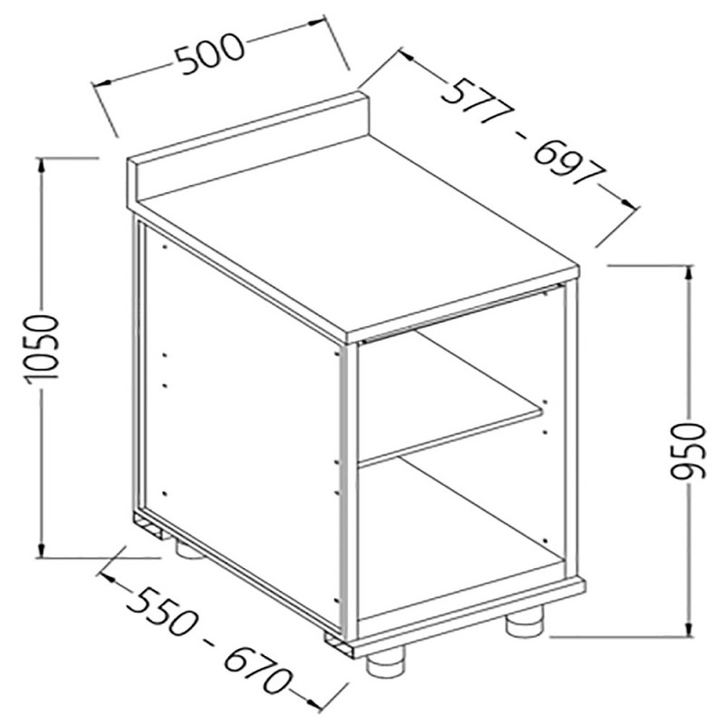 Meuble arrière neutre, avec dosseret Metrika Line dimension : 500x695(670)xh950/1162