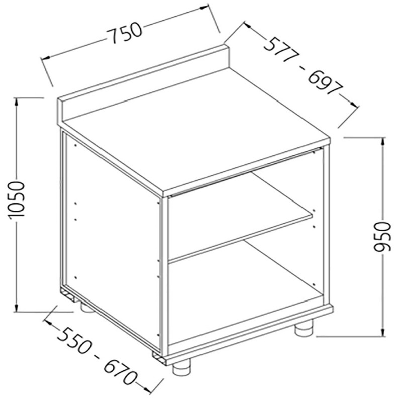 Meuble arrière neutre, avec dosseret Metrika Line dimension : 700x695(670)xh950/1162