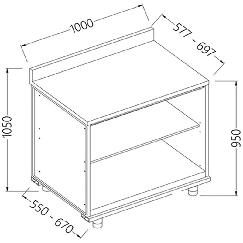 Meuble arrière neutre, avec dosseret Metrika Line dimension : 1000x695(670)xh950/1162