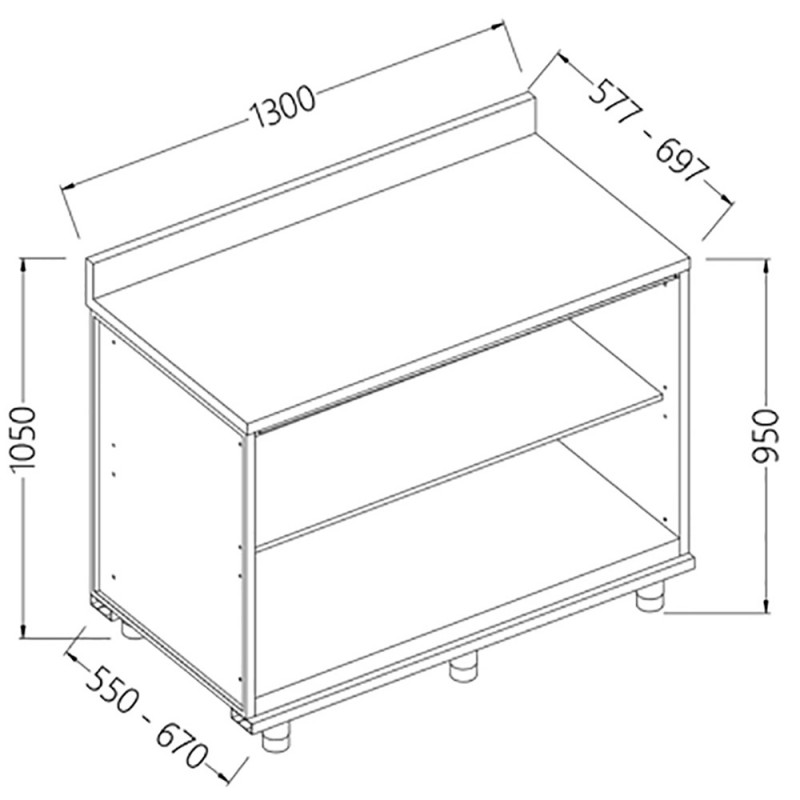 Meuble arrière neutre, avec dosseret Metrika Line dimension : 1300x695(670)xh950/1162