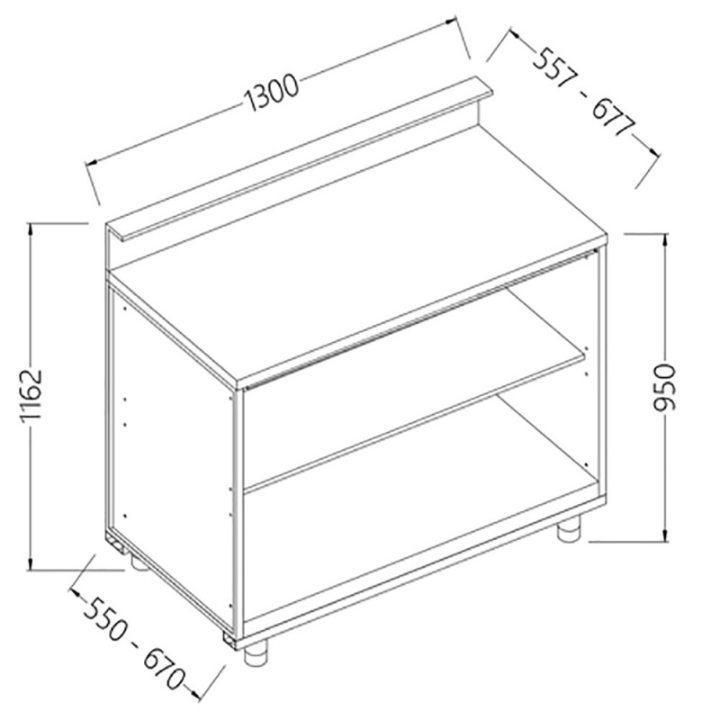 Comptoirs de bar neutres avec prédisposition pour tablette service - 1300x550x1162 mm