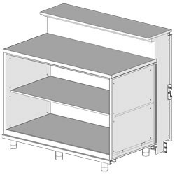 Comptoir neutre, avec tablette service Metrika Line dimension : 1300x890(670)xh950/1162