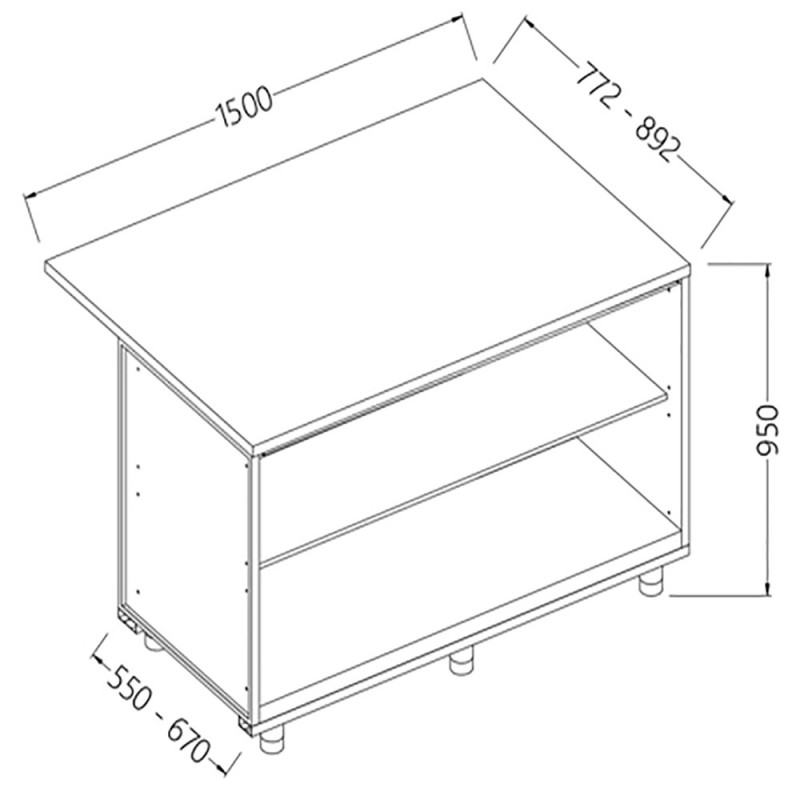 Comptoirs de bar neutres section caisse - 1500x550x950 mm