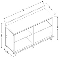 Meuble arrière neutre avec dosseret - 1700x550x1050 mm